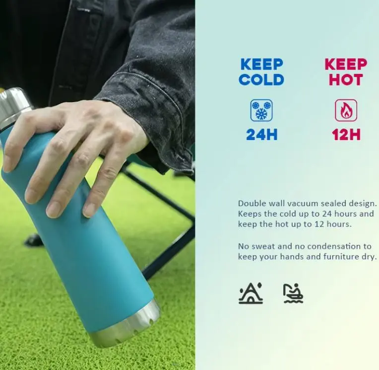 Custom Logo 500ml Double Wall Insulated Stainless Steel Water Bottle