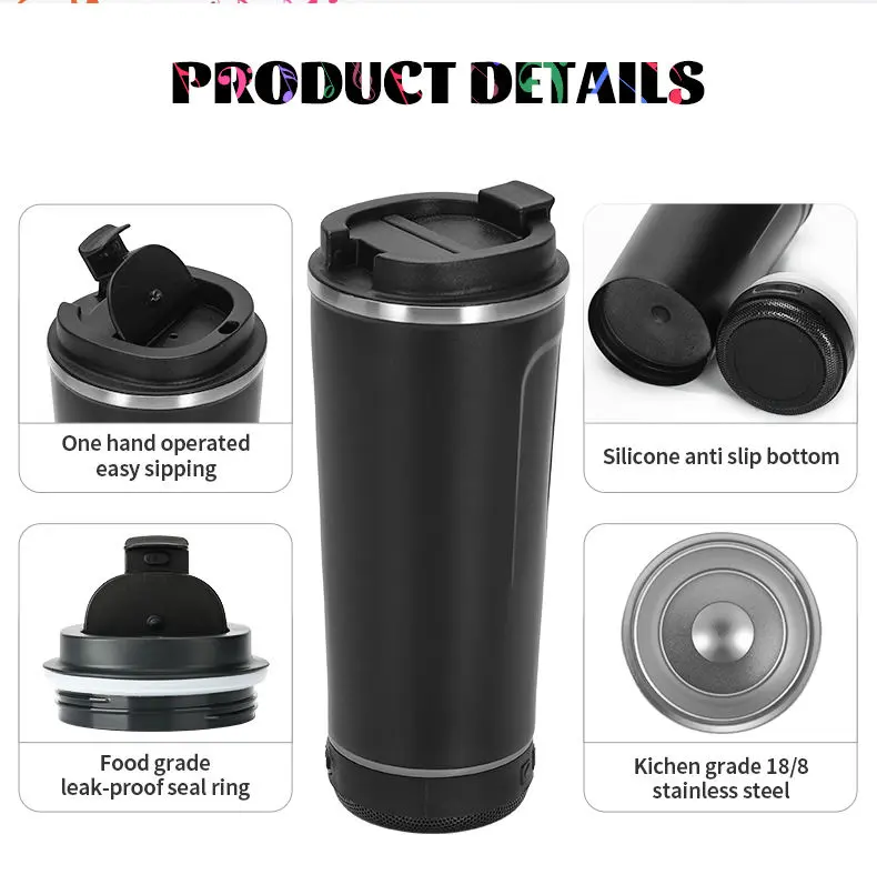 China Creative 550ml Insulated Coffee Travel Mug with Flip Cap and Integrated Bluetooth Speaker Manufacturer, Factory