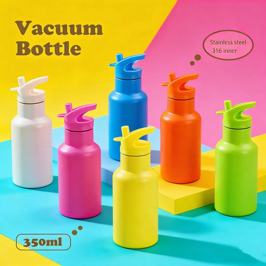 China Cute 12oz/350ml 316 Stainless Steel Kids Water Bottle Vacuum Insulated Mini Flask with Straw and Handle for Children Suppliers, Factories