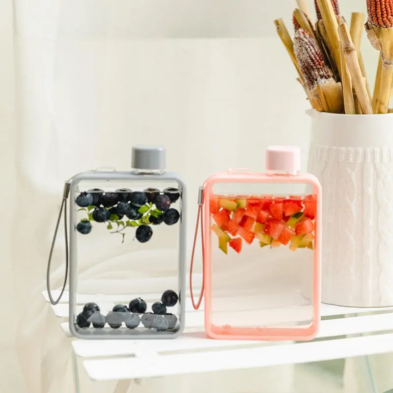 Wholesale BPA Free 380ml Flat Design Direct Drinking Plastic Water Bottle with Rope Handle for Sports Manufacturer, Supplier