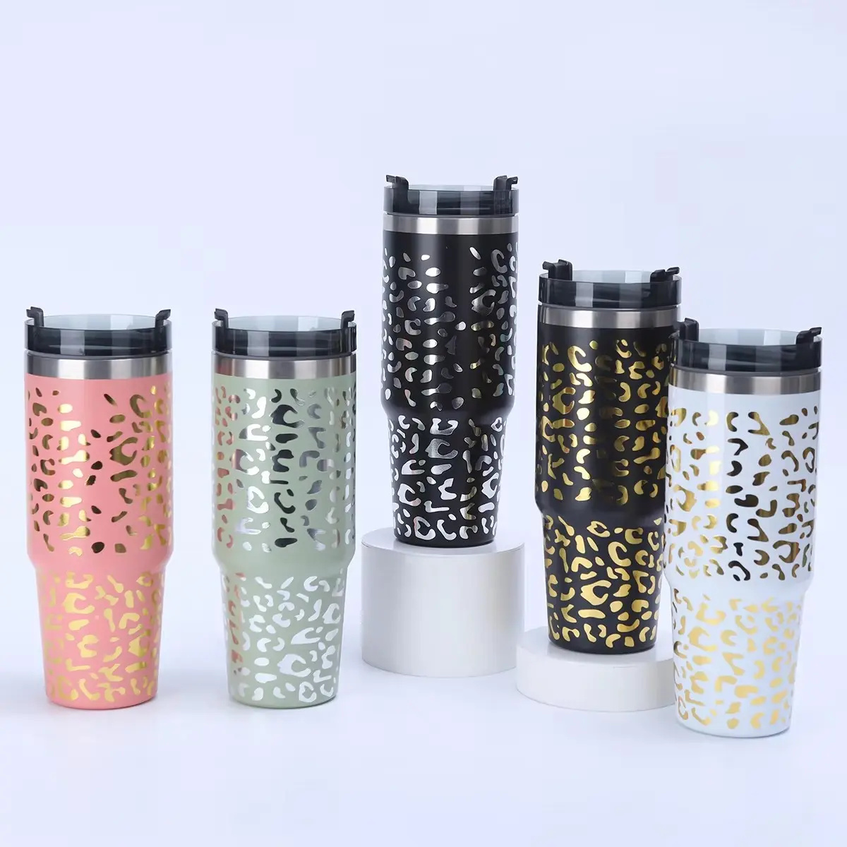 China Leopard Print 40oz Double Wall Stainless Steel Vacuum Insulated Travel Tumbler with Lid Supplier, Factory