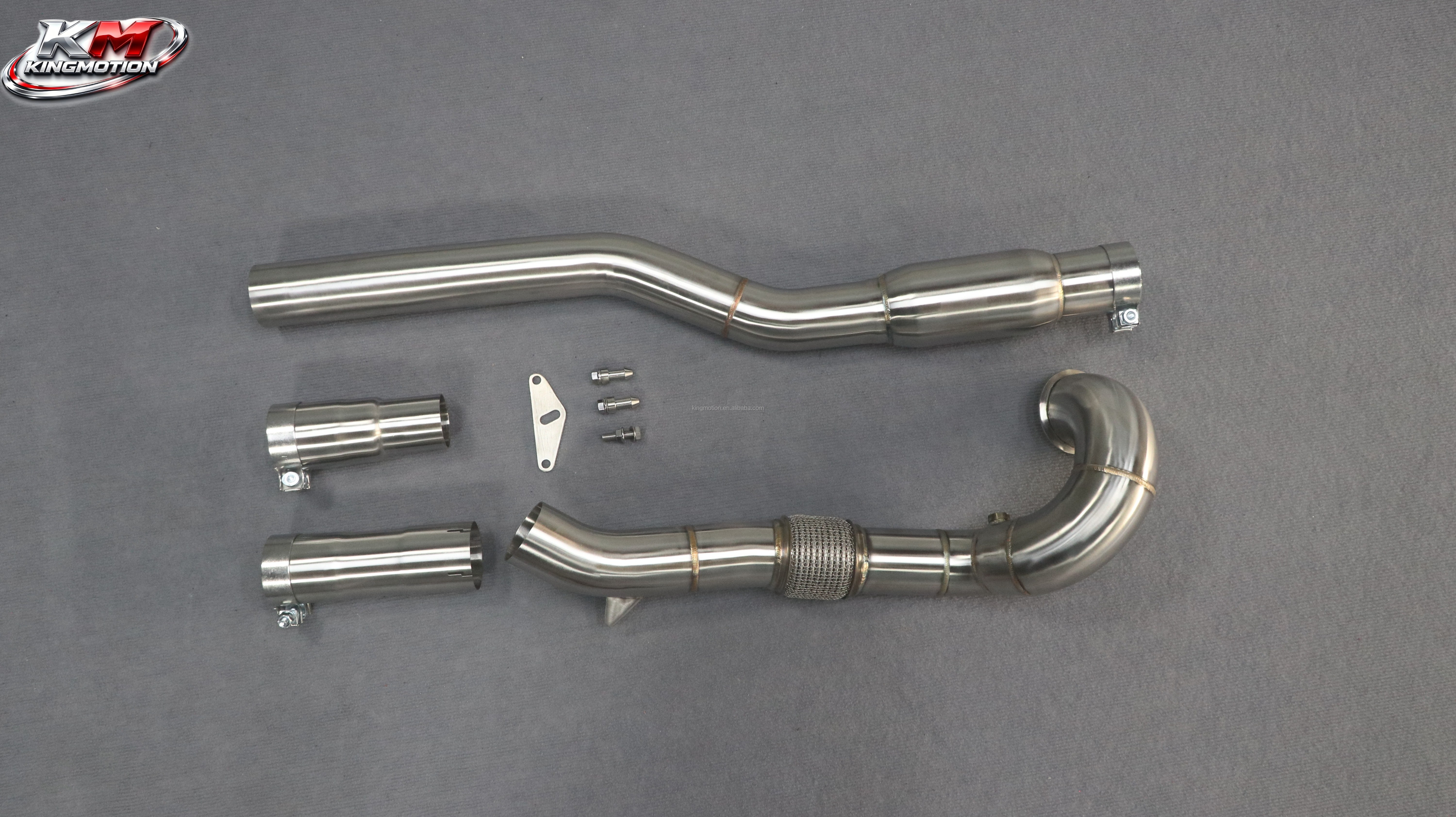 KM Performance Catalytic Header with Brushed Stainless Steel for Audi S3 VW Golf MK7 R 2.0T