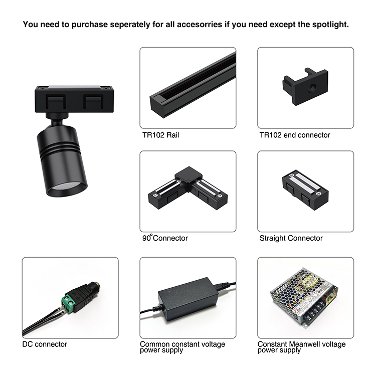 Factory Direct UL Certified 1W Aluminum 12V 24V Mini Track Spotlight for museum Display showcase