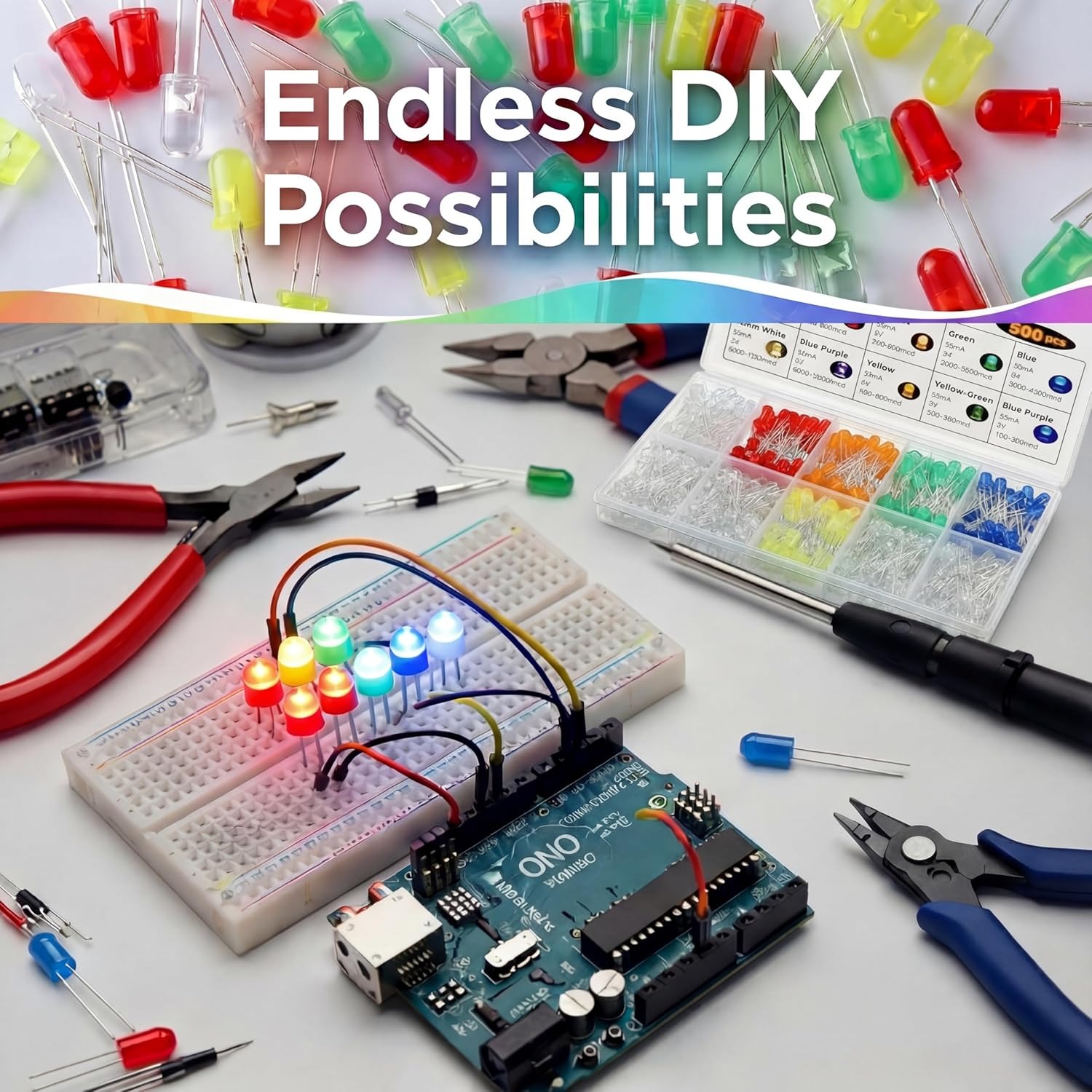 3mm/5mm LED Diode Lights Kit Pack Bright Green Blue Dimmable High CRI 95 Lighting Bulb Lamps Electronics Components