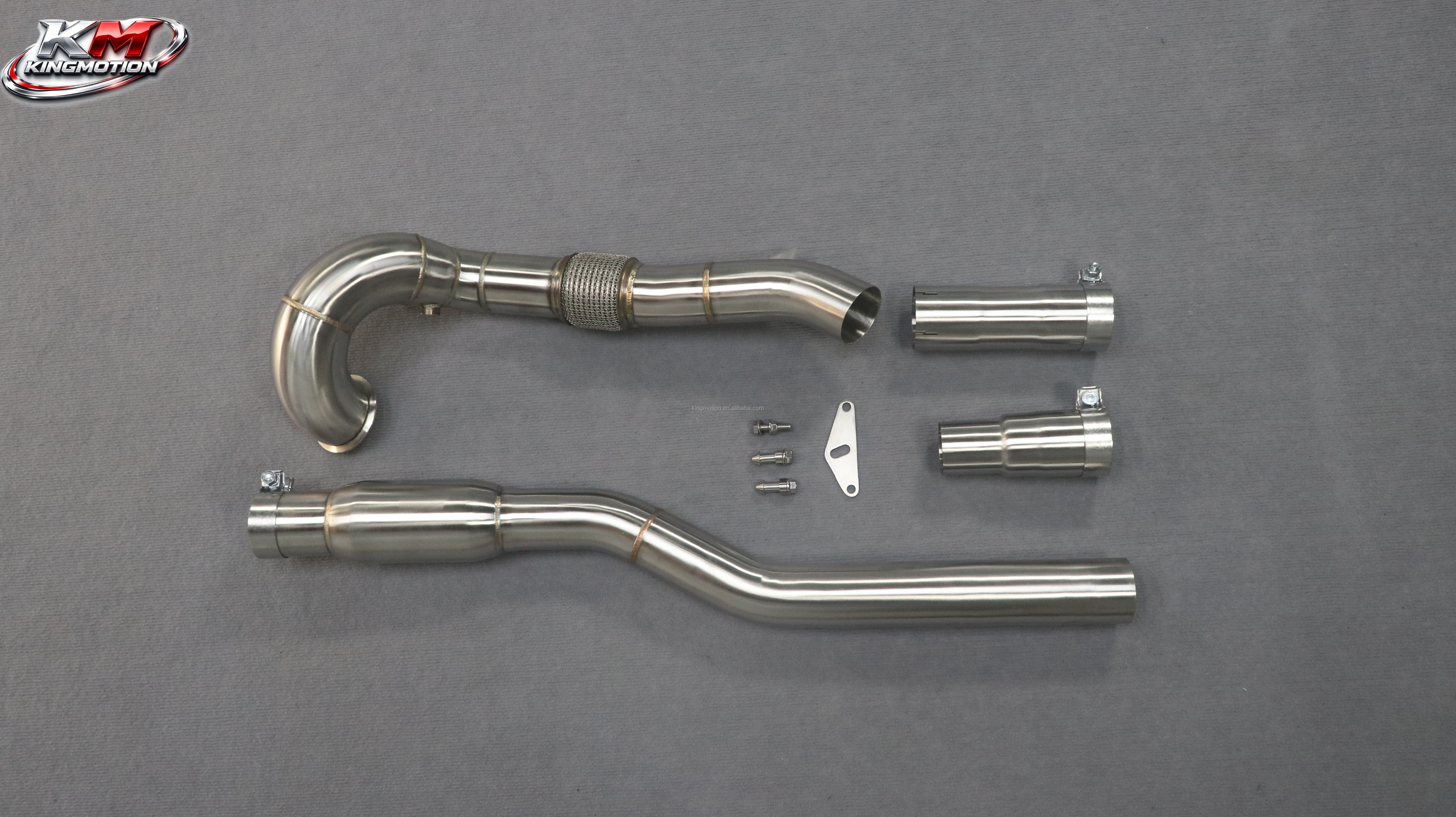 KM Performance Catalytic Header with Brushed Stainless Steel for Audi S3 VW Golf MK7 R 2.0T