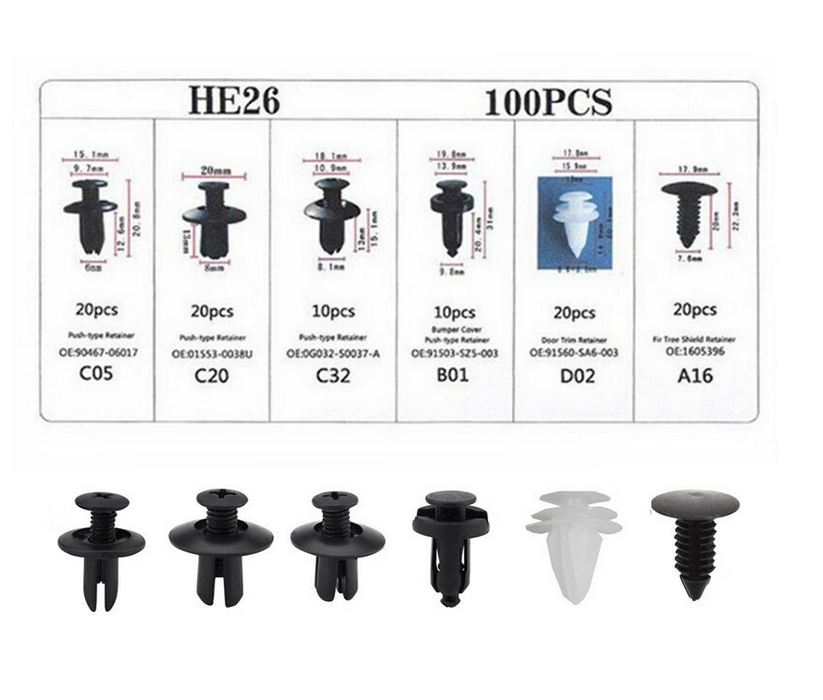 100pcs New Plastic Automotive Fastening Clips Push Fastener &amp; Screws for Car Parts