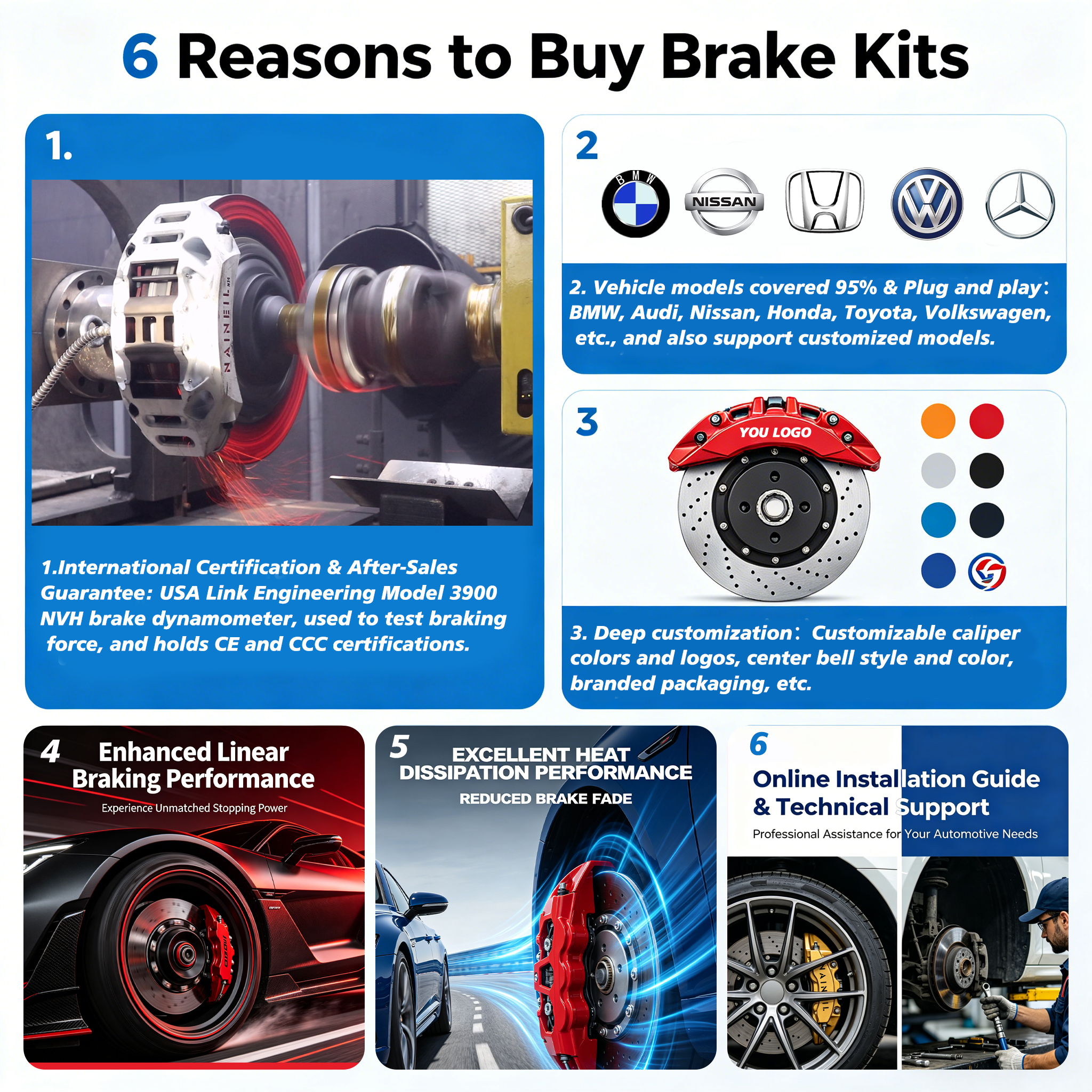 High Performance Racing 6 Piston Auto Brake Systems Car Brake Calipers Big Brake Kit