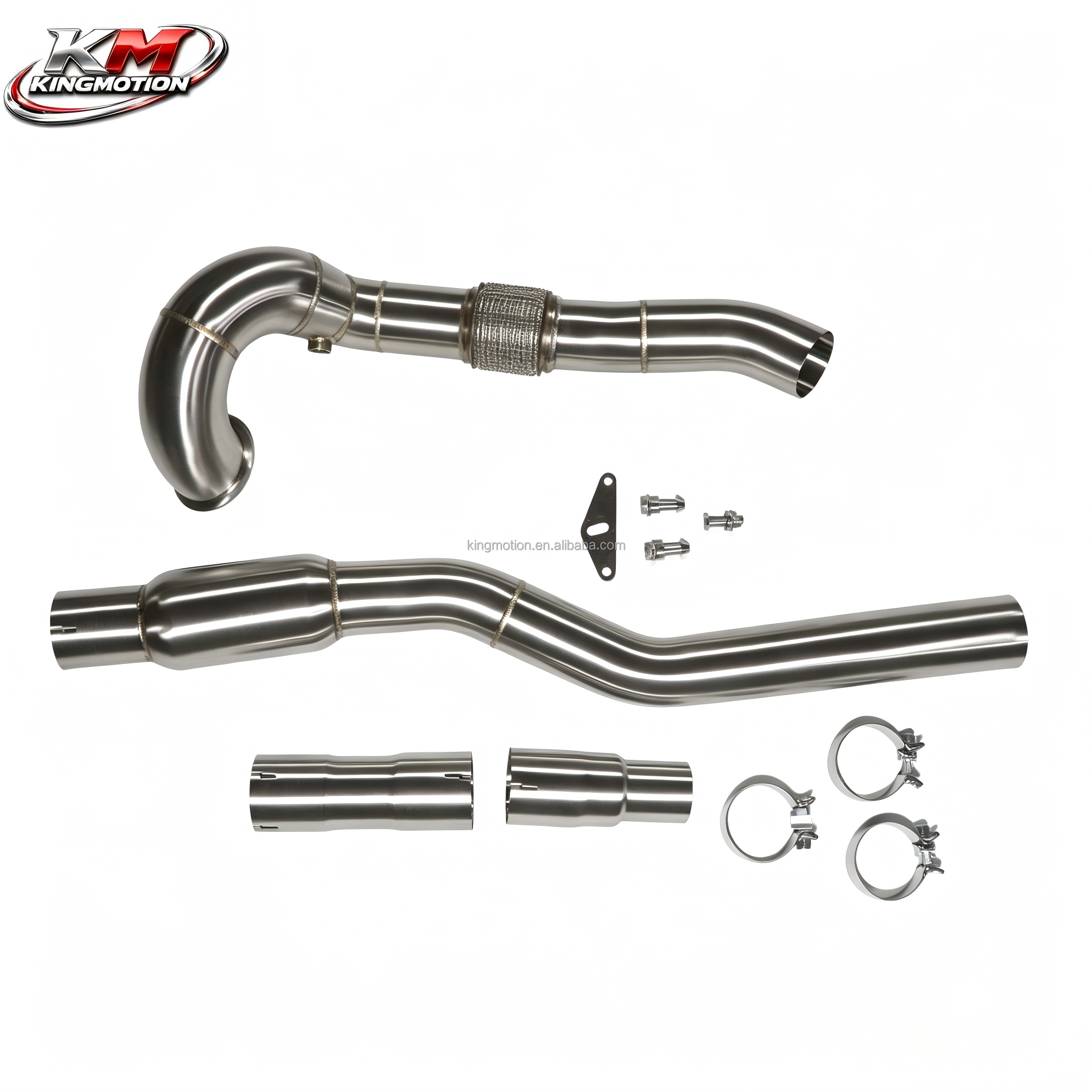 KM Performance Catalytic Header with Brushed Stainless Steel for Audi S3 VW Golf MK7 R 2.0T