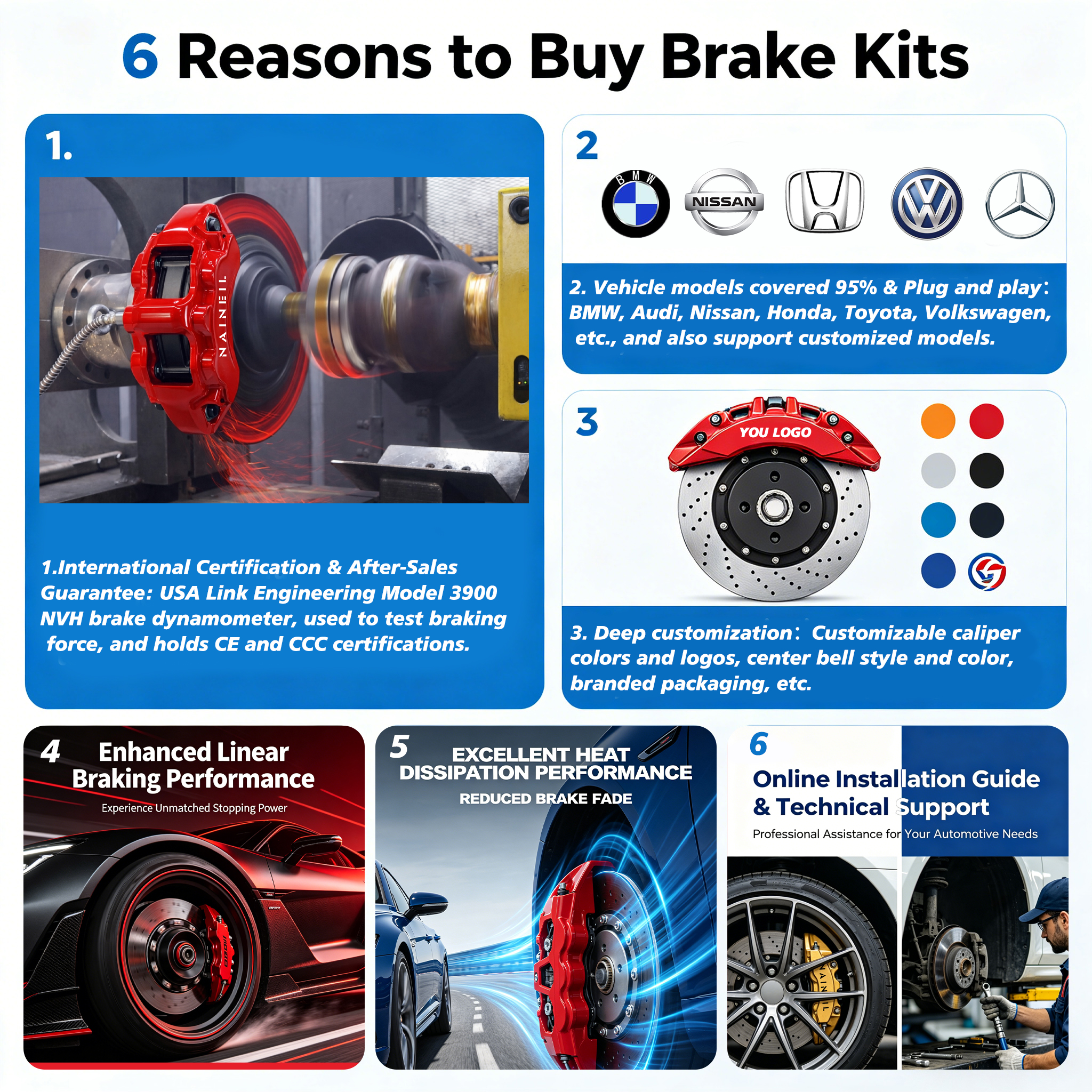 Auto Brake Systems Racing 6 Piston Brake Caliper Disc Big Brake Kit 6 Pot for BMW E39 E60 M5 F10 G30 X5 E70 F15