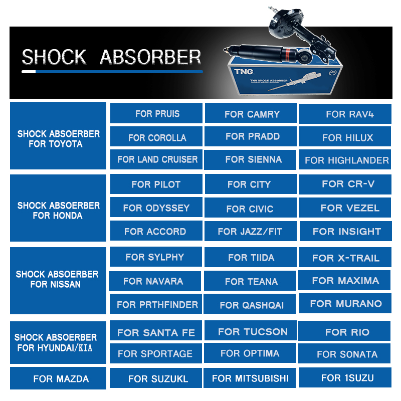 TNG Factory Car Suspension Parts Front Rear Shock Absorbers for Toyota Honda Nissan Mazda Mitsubishi Subaru Suzuki Hyundai Kia