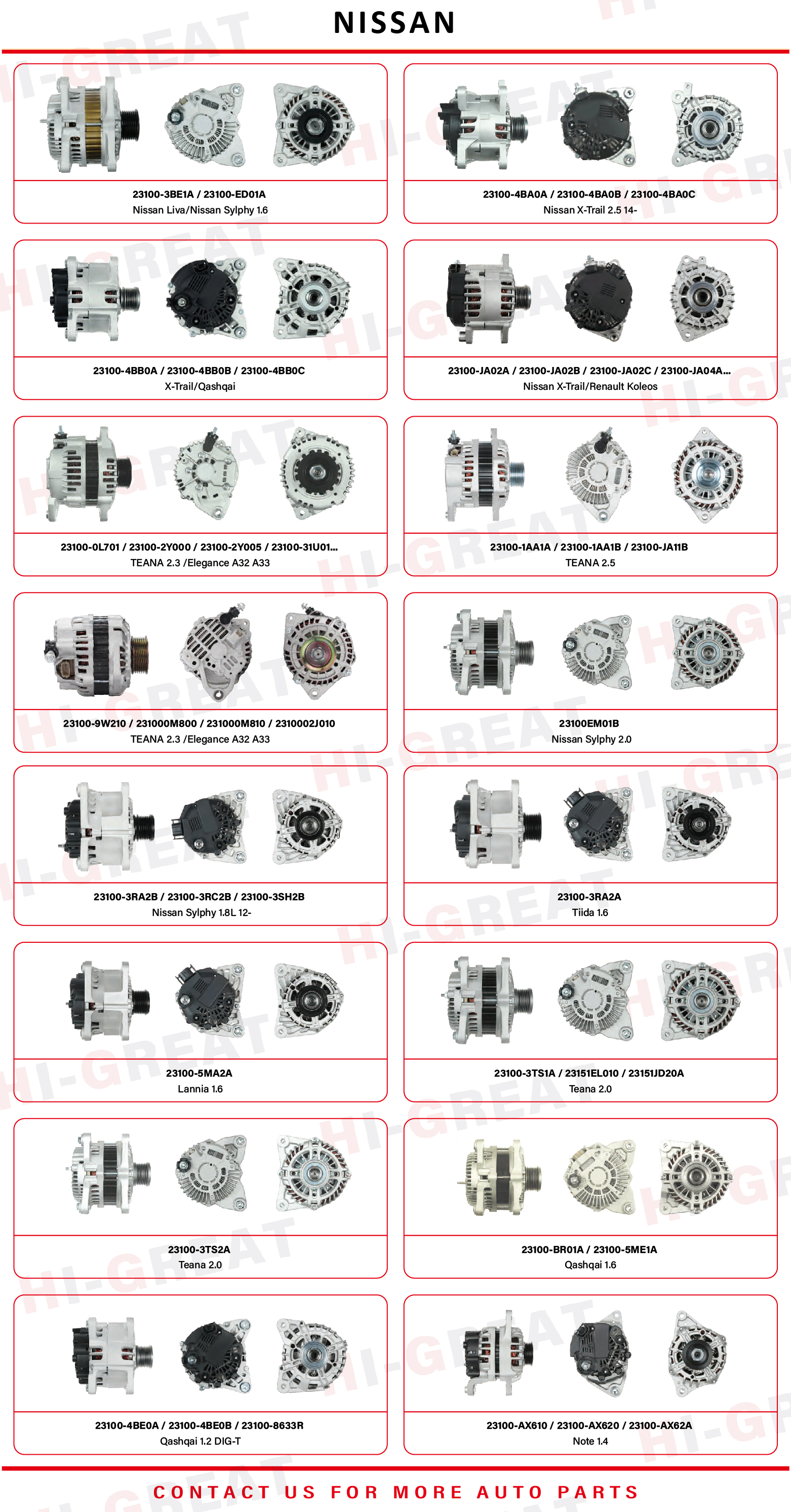 Wholesaler Auto Electrical Systems 12v 24v Car Alternator Generator for Toyota Nissan Mitsubishi Isuzu Honda Mazda Hyundai