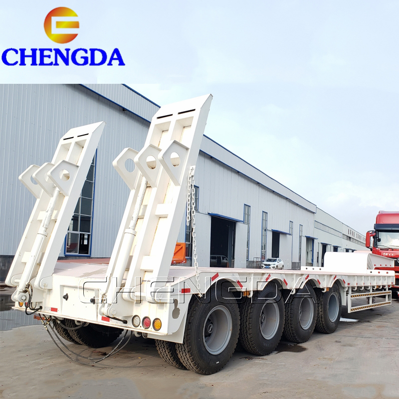 Chengda 60Ft 100Ton Long 3 Axle Low Boy Truck Low Bed Semi Trailers