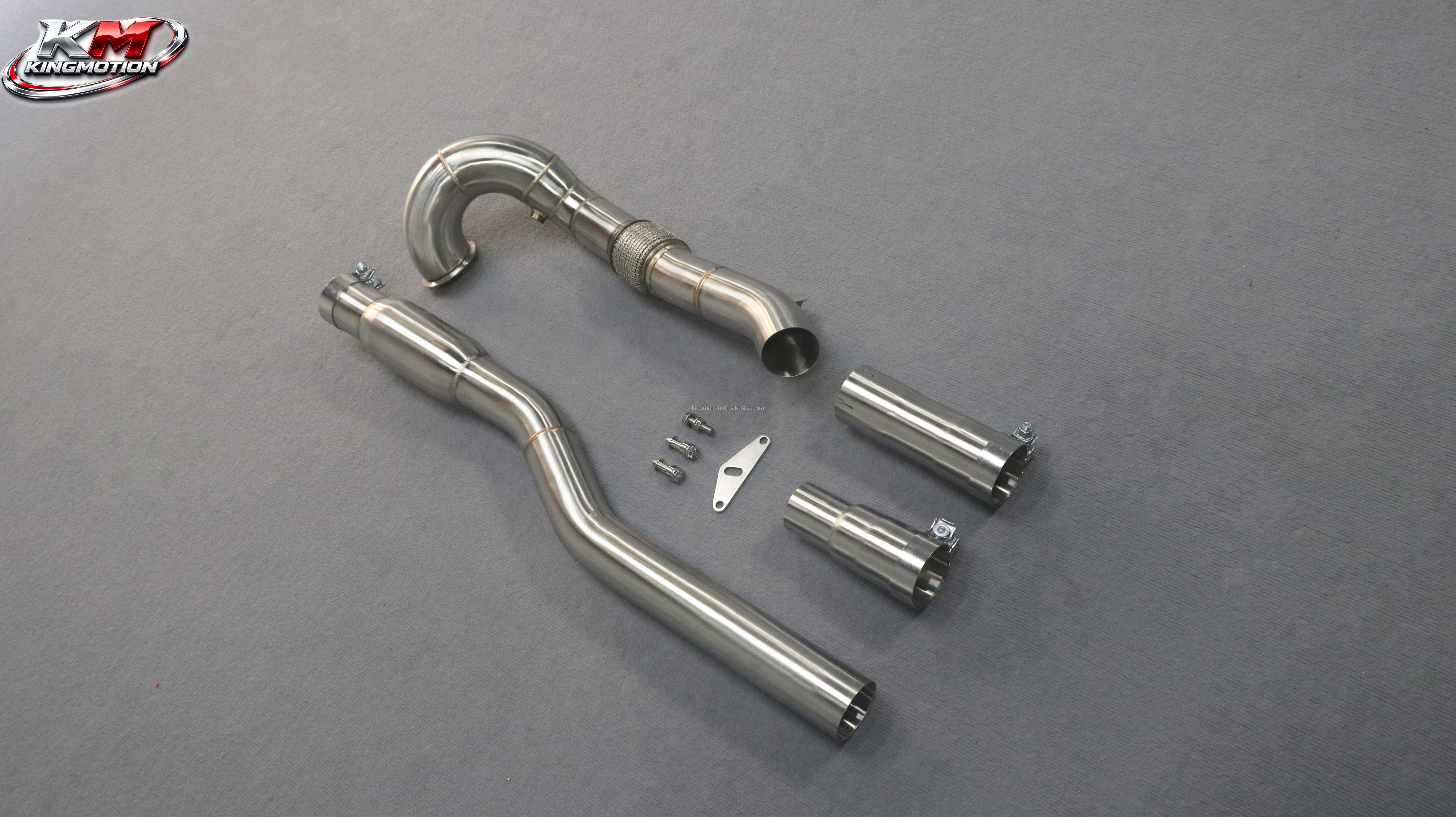 KM Performance Catalytic Header with Brushed Stainless Steel for Audi S3 VW Golf MK7 R 2.0T