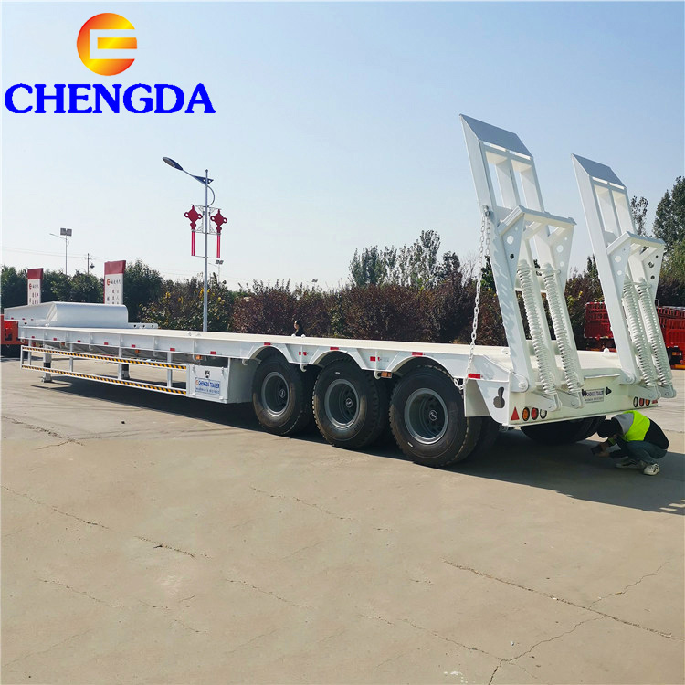 Chengda 60Ft 100Ton Long 3 Axle Low Boy Truck Low Bed Semi Trailers
