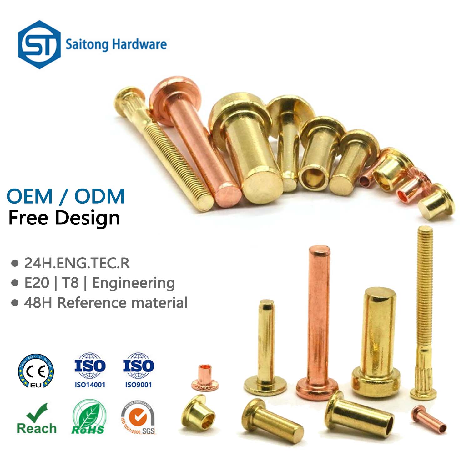Custom Metal Flat Solid Tubular Rivets Flat Fasteners Clips Automotive Auto Brake Brass Fasteners Custom Brass Rivet Fasteners