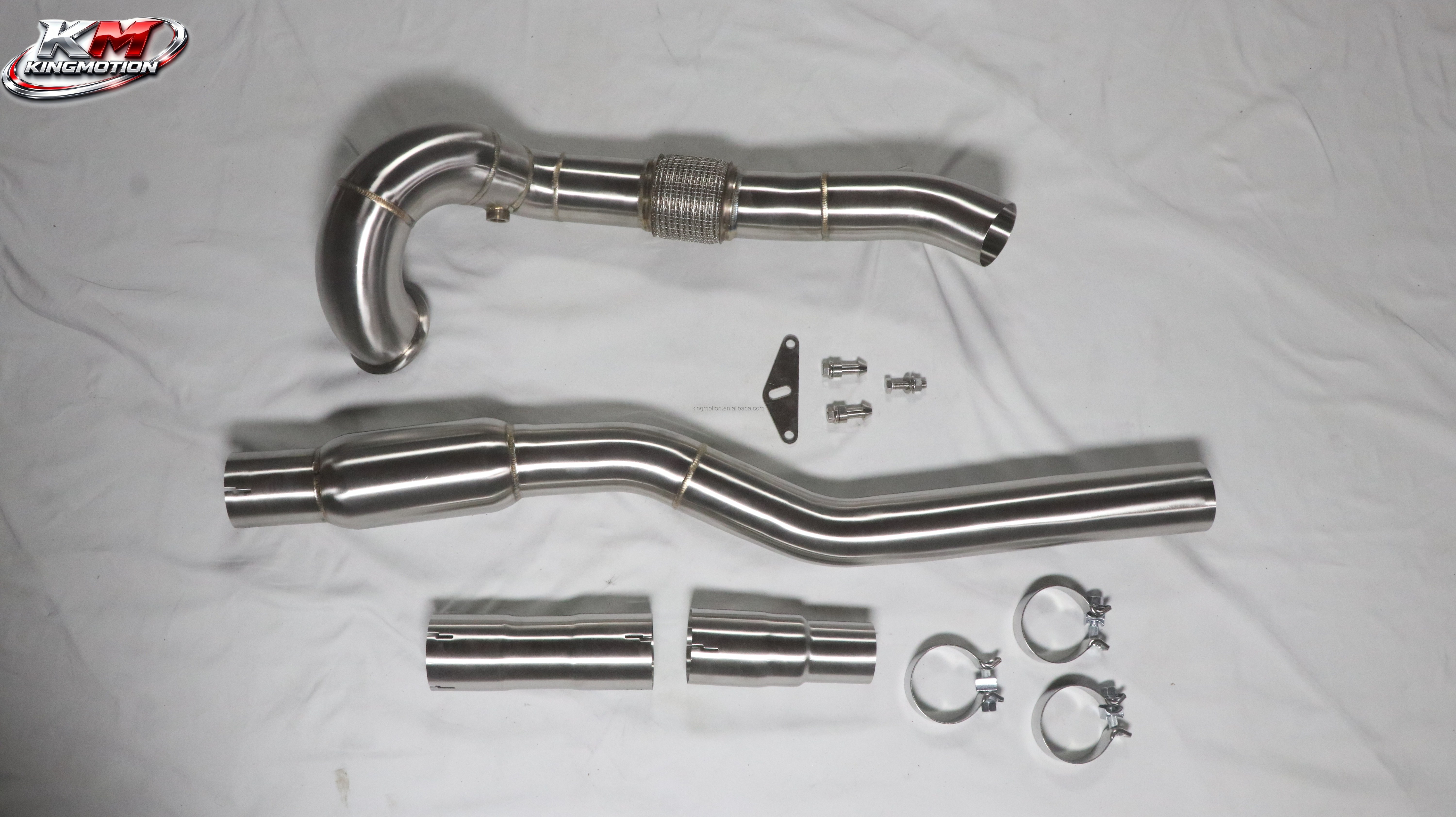 KM Performance Catalytic Header with Brushed Stainless Steel for Audi S3 VW Golf MK7 R 2.0T