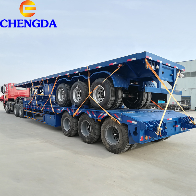 Chengda 60Ft 100Ton Long 3 Axle Low Boy Truck Low Bed Semi Trailers