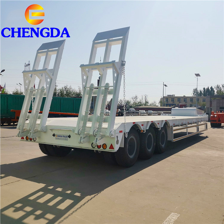 Chengda 60Ft 100Ton Long 3 Axle Low Boy Truck Low Bed Semi Trailers
