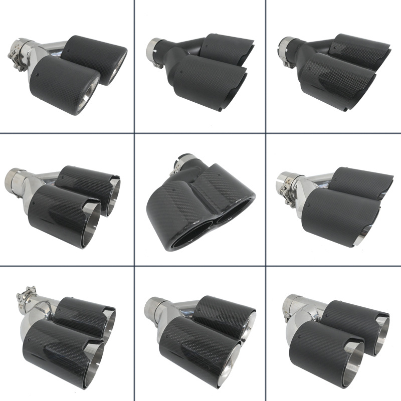 High Performance Black Carbon Fiber Dual Car Exhaust Muffler Tail Pipe Universal Dual Outlet Muffler Tip