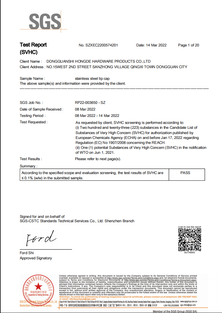 REACH Certificate
