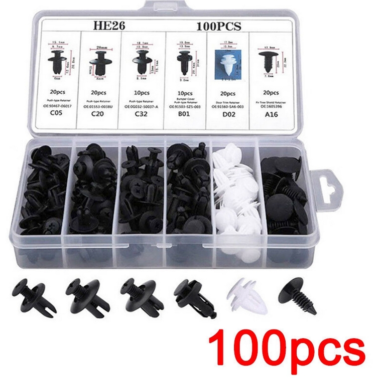 100pcs New Plastic Automotive Fastening Clips Push Fastener &amp; Screws for Car Parts