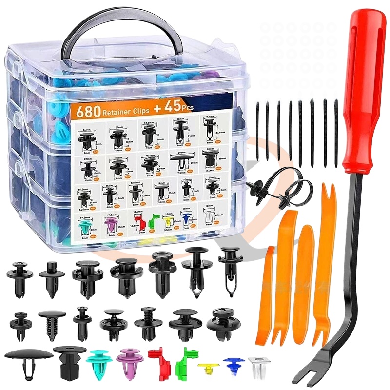 New HE26 100-Piece Push-Type Car Fasteners Assortment Auto Plastic Clips &amp; Fender Clips with Mixed Sizes and Plastic Rivets