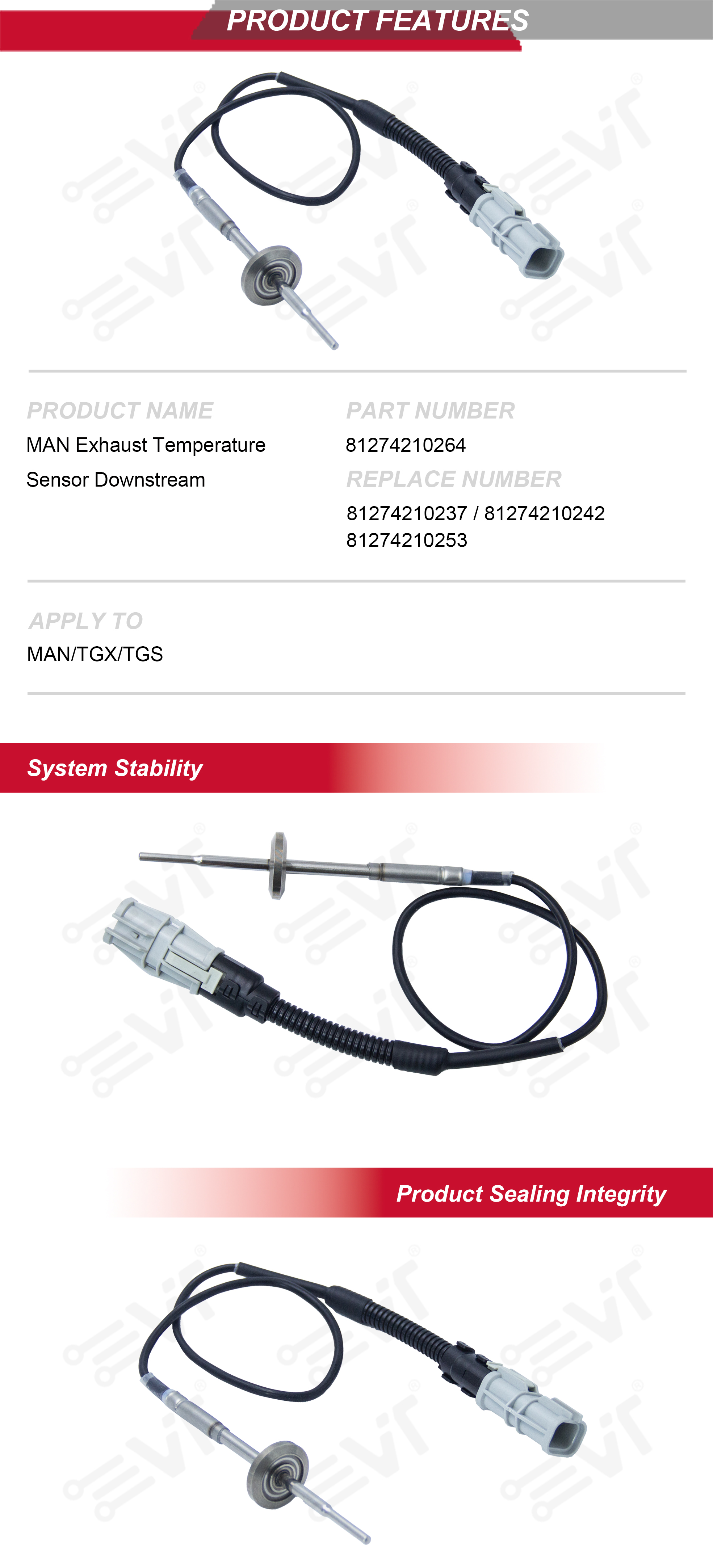 High Quality Heavy Truck Sensor Parts 81274210264 Exhaust Gas Temperature Sensor for MAN