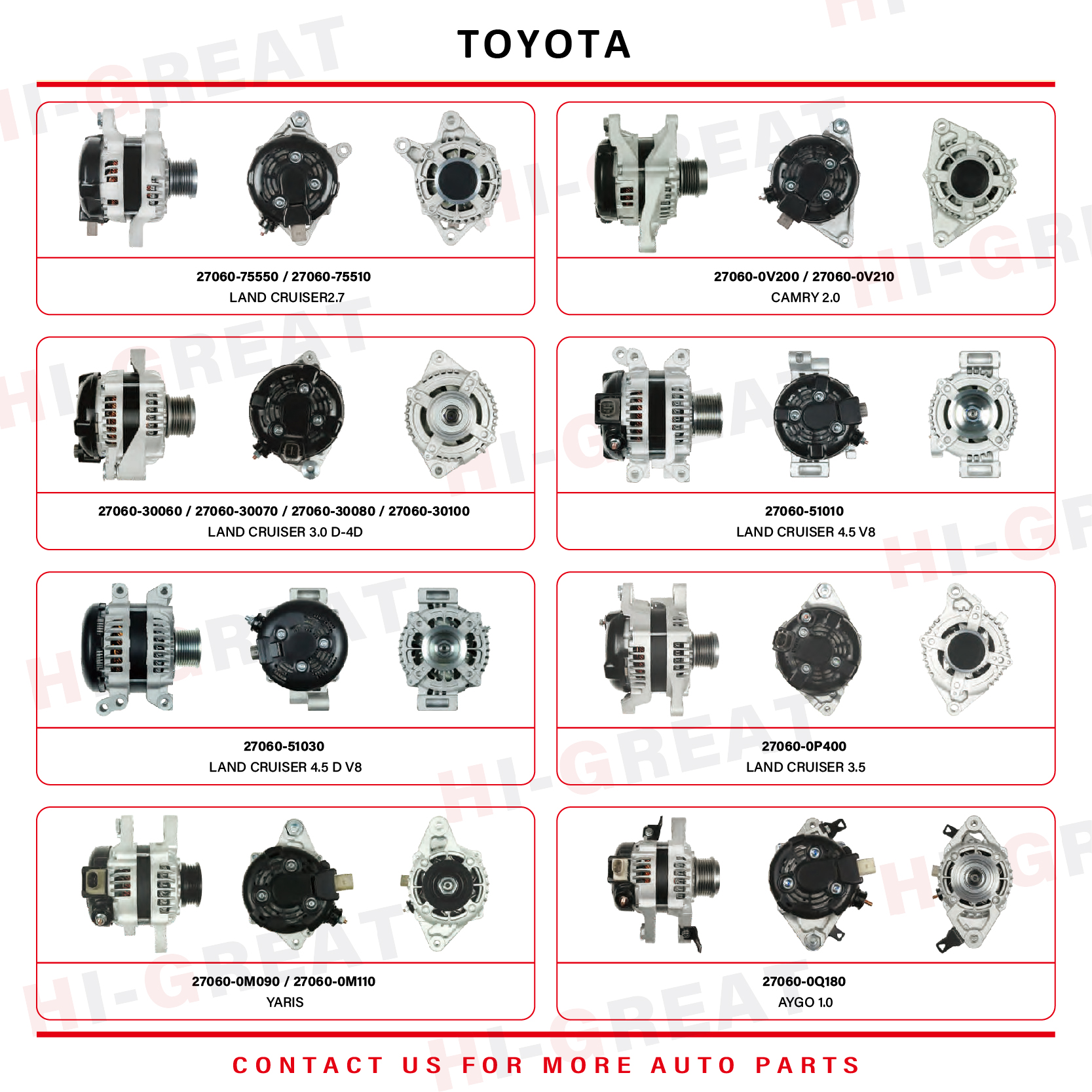 Wholesaler Auto Electrical Systems 12v 24v Car Alternator Generator for Toyota Nissan Mitsubishi Isuzu Honda Mazda Hyundai