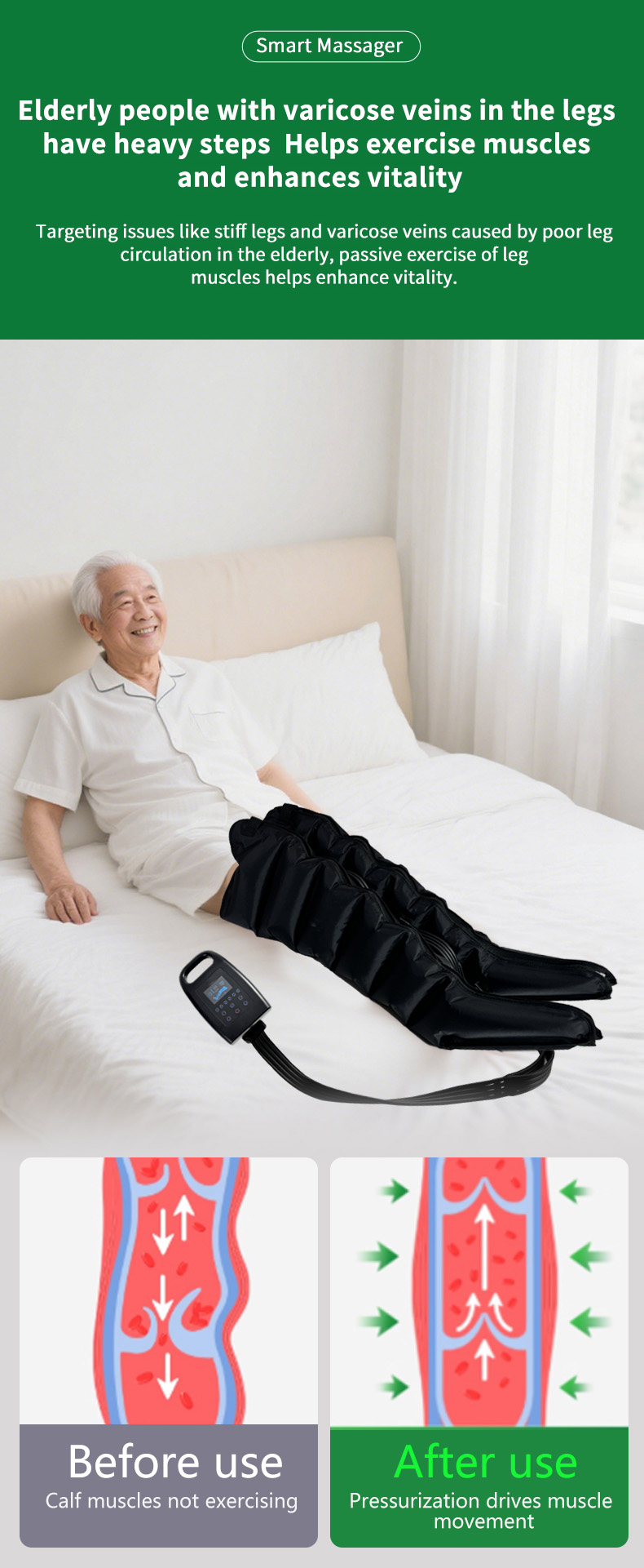 Portable Lymphatic Drainage Air Pressure Compression Relax Presoterapia Leg Massager for Sports Recovery