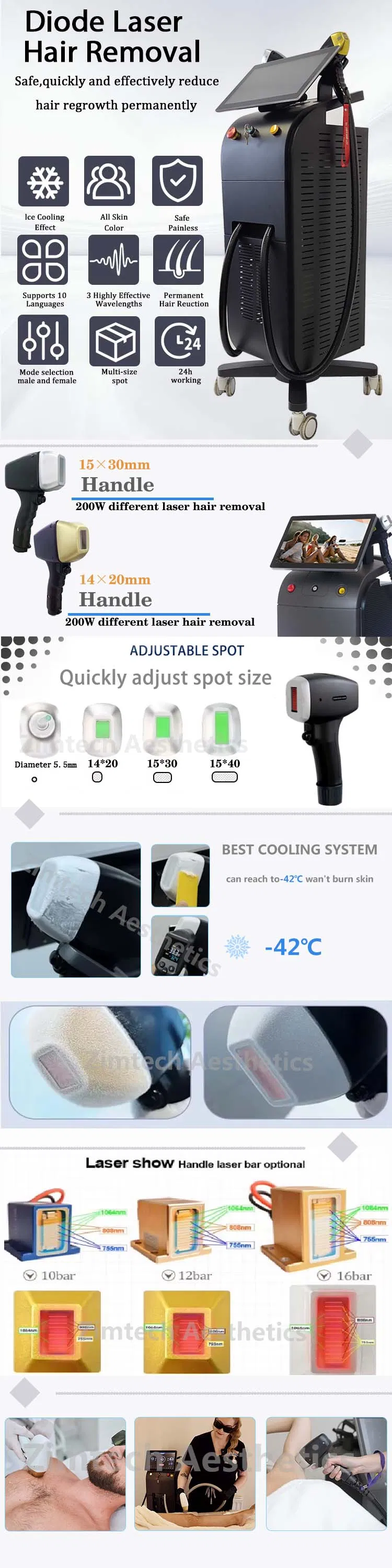 Smart Interconnection of Mobile Phones and Machines New Diode Laser Hair Remover 4 Wave 755 808 1064 Laser Hair Removal Device
