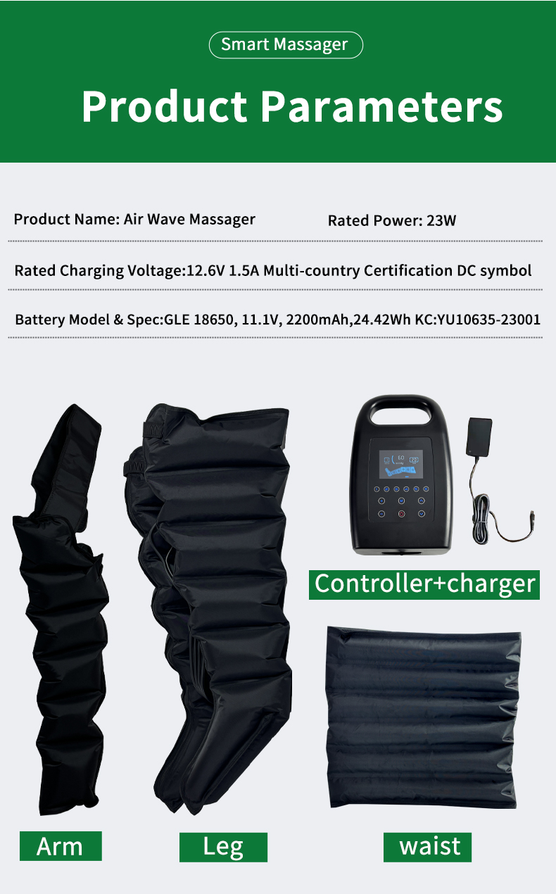 Portable Lymphatic Drainage Air Pressure Compression Relax Presoterapia Leg Massager for Sports Recovery