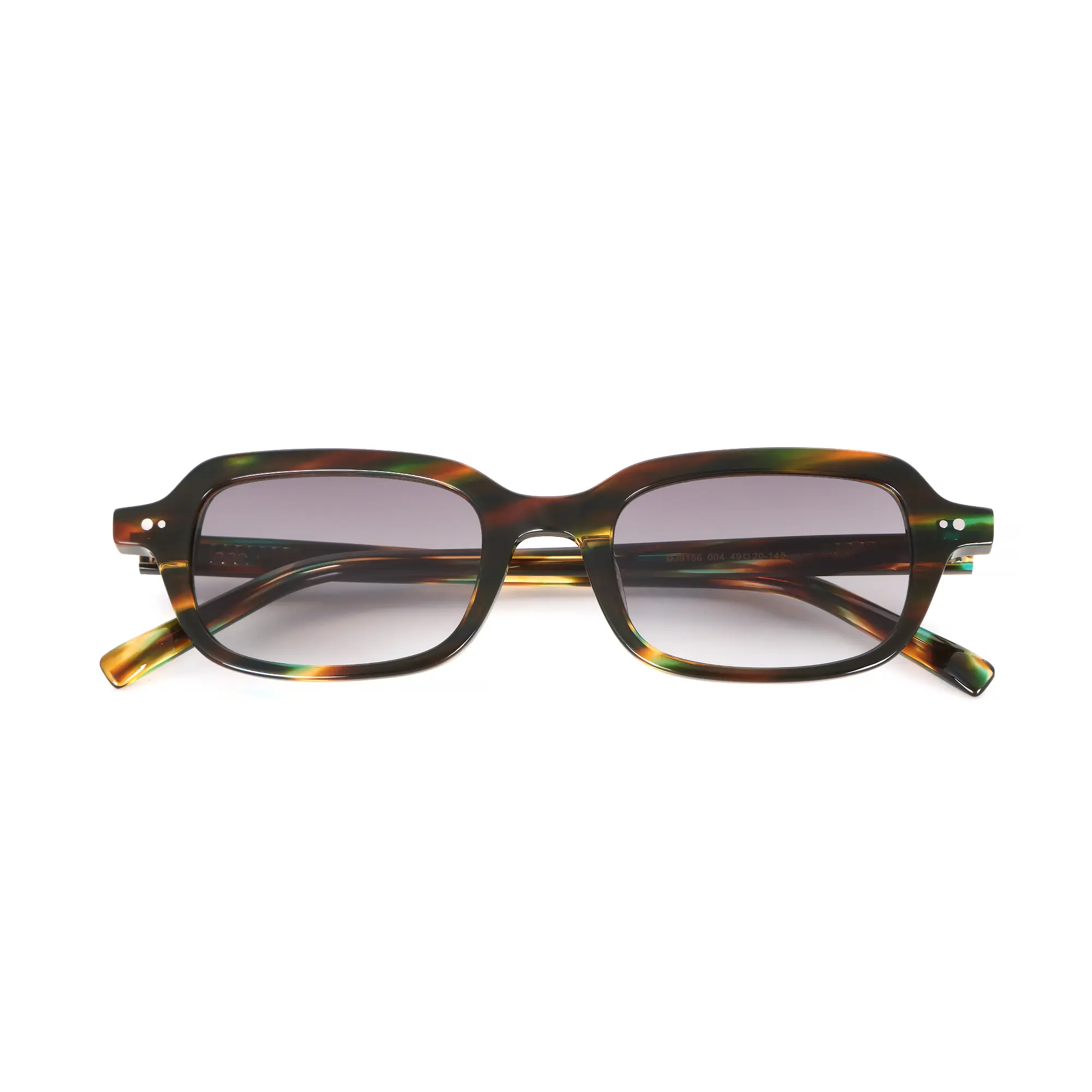 Custom Retro Narrow Rectangular Tortoiseshell Acetate Sunglasses with Dark Green Lenses Supplier, Factory