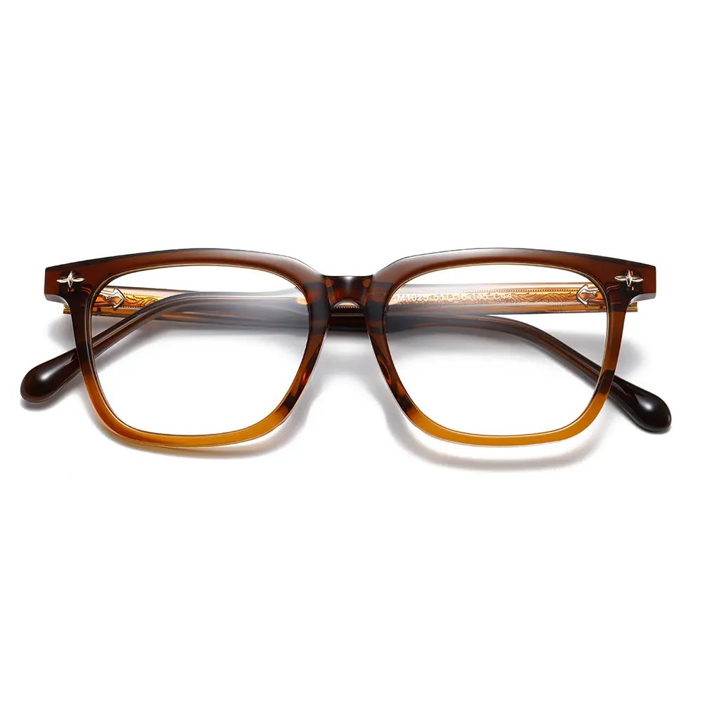 ODM Vintage Bold Square Metal Cross & Arrow Rivet Acetate Optical Frame Hand-Carved Temple Acetate Frame Wholesale Unisex Supplier, Factories