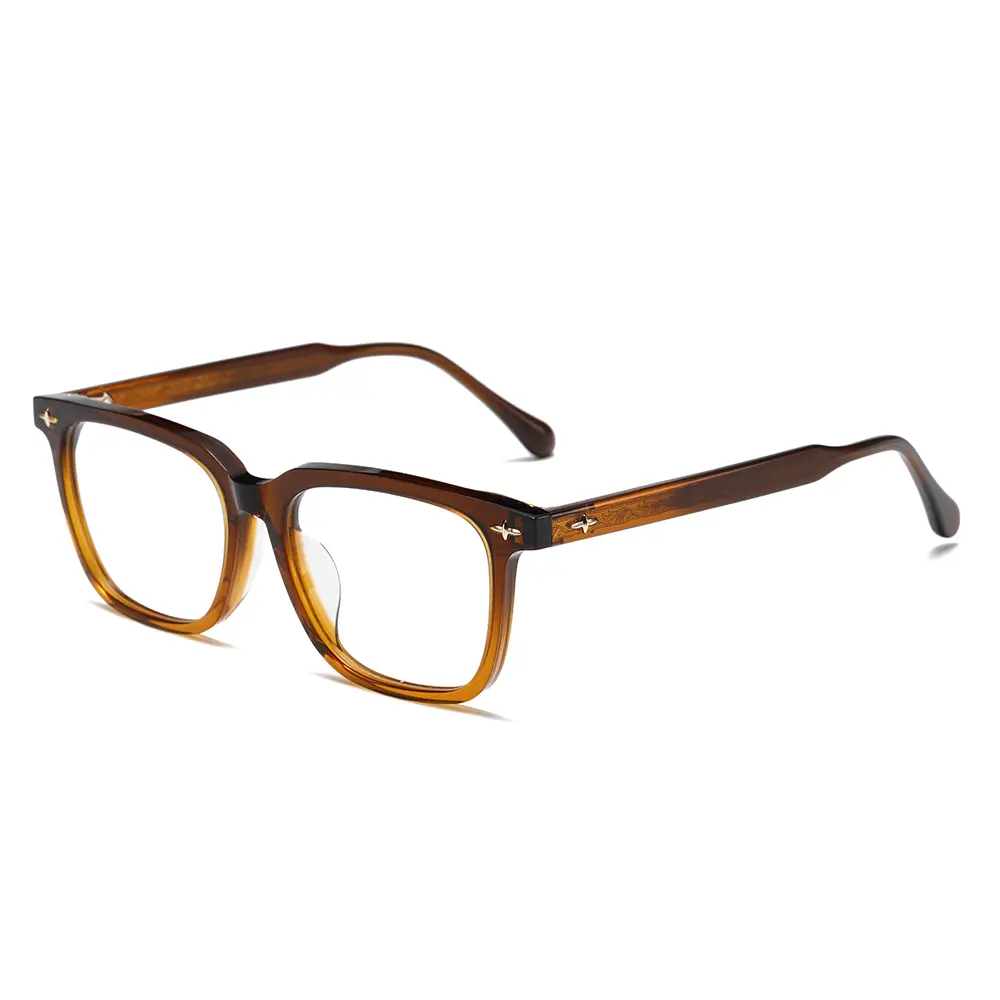 ODM Vintage Bold Square Metal Cross & Arrow Rivet Acetate Optical Frame Hand-Carved Temple Acetate Frame Wholesale Unisex Supplier, Factories