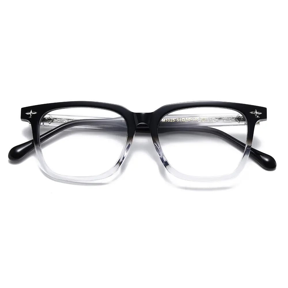 ODM Vintage Bold Square Metal Cross & Arrow Rivet Acetate Optical Frame Hand-Carved Temple Acetate Frame Wholesale Unisex Supplier, Factories