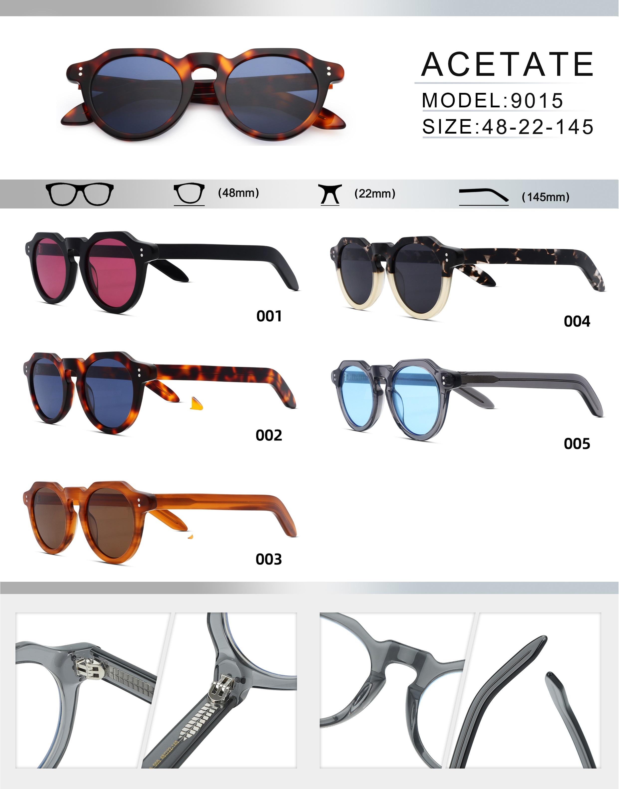 Round Triple Rivet Spring Hinge Polarized Full Color Catalog