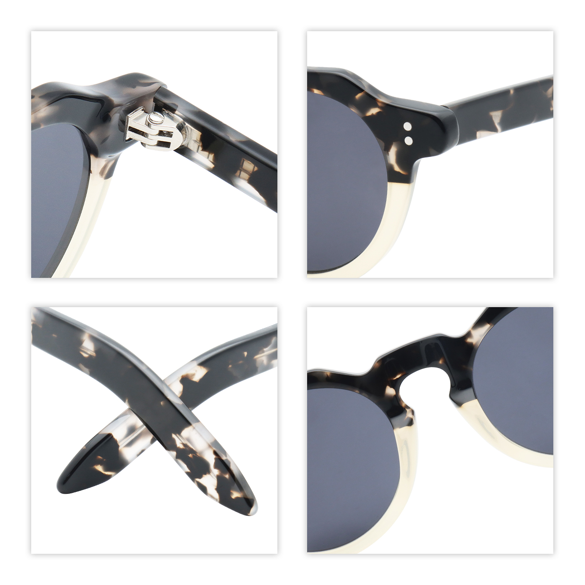 Triple Rivet Spring Hinge Teardrop Temple Polarized Hand Polished Detail