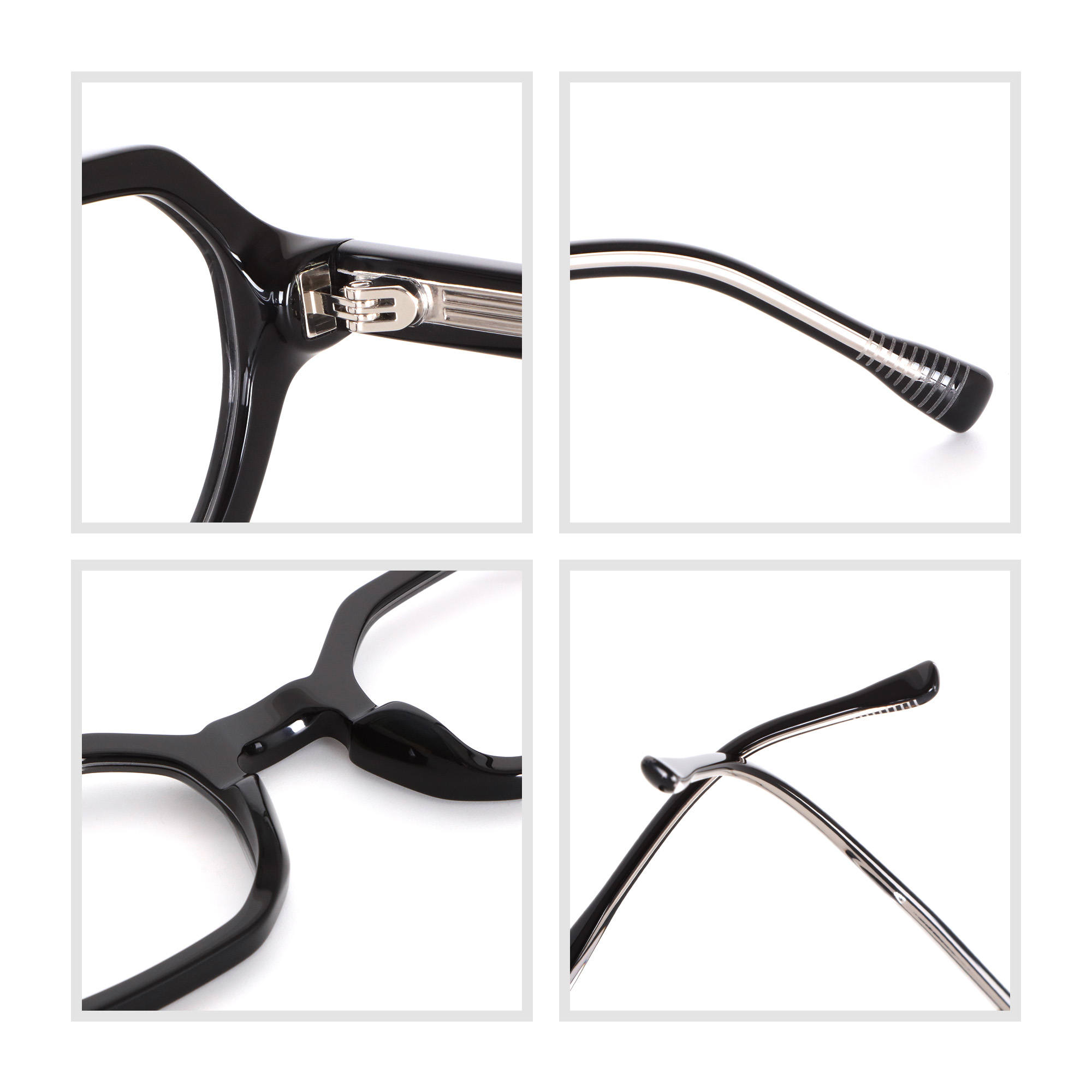 Acetate Optical Frames - Retro Octagonal Frame with Arrow-shaped Hinges and Carved Temples
