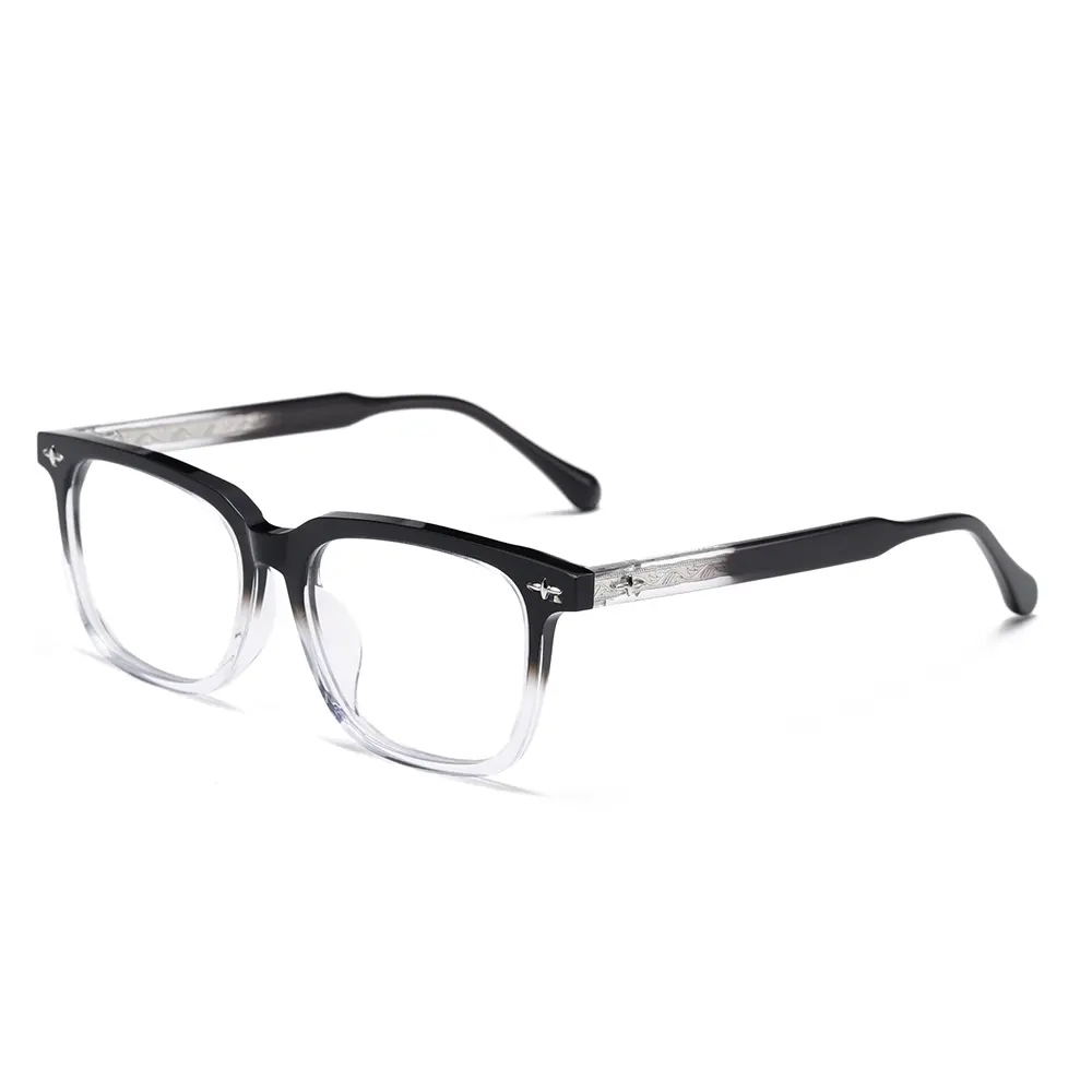 ODM Vintage Bold Square Metal Cross & Arrow Rivet Acetate Optical Frame Hand-Carved Temple Acetate Frame Wholesale Unisex Supplier, Factories