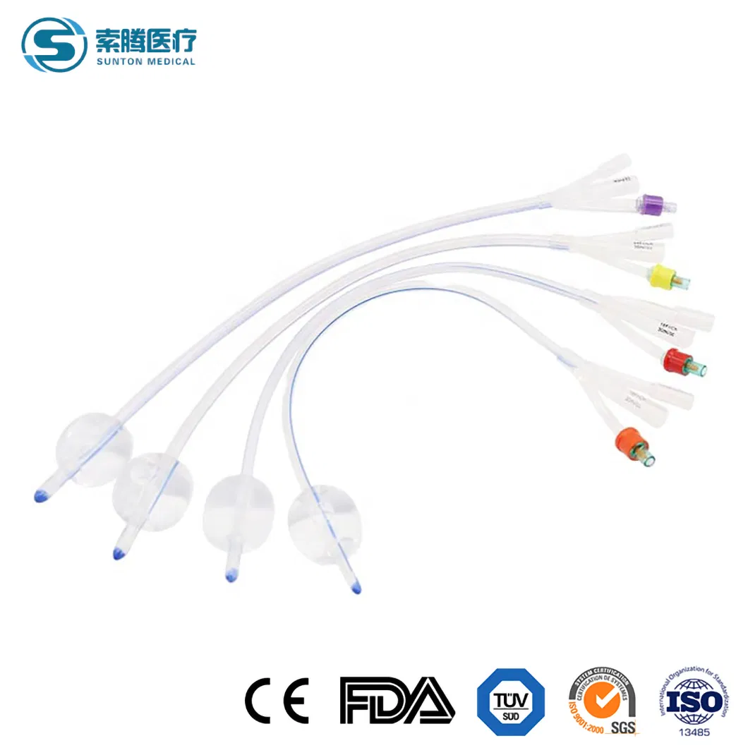 Fábrica de Catéter de Globo de Foley de Silicona Sunton 3-Way Muestra de Catéter de Foley Bardia Disponible China Catéter de Foley de Silicona (2-Ways 3-Ways) para Tubo de Alimentación