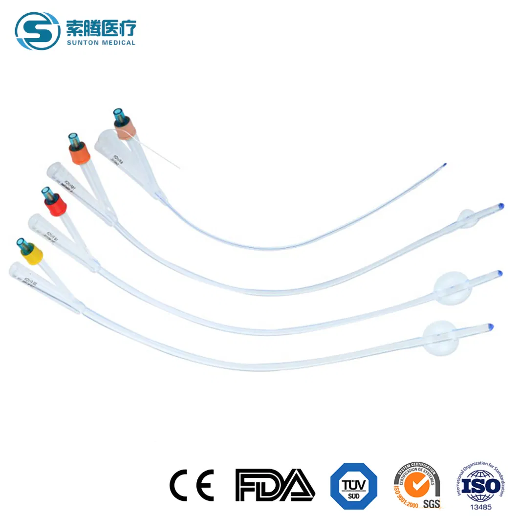 Fabricantes de Catéteres Urinarios Desechables de Sunton China 3-Way Sensor de Temperatura Catéter de Foley de Silicona Muestra Disponible F14 Catéter de Foley de Silicona