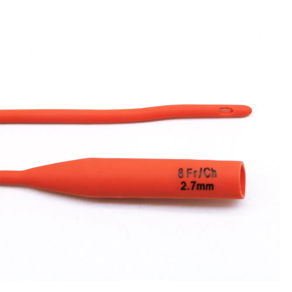 Catéter uretral intermitente de látex rojo de goma CE ISO