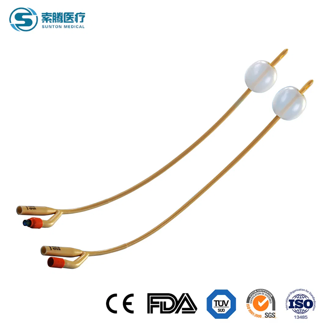 Catéter urinario de látex desechable estéril Sunton 100% con catéter urinario recubierto de silicona 100% fábrica de catéteres de látex antimicrobiales al por mayor en China