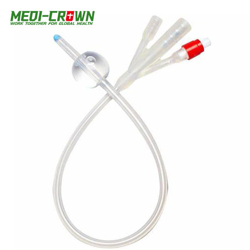 Catéter de Foley de silicona médica desechable de un solo uso con punta redonda, libre de látex 3-Way