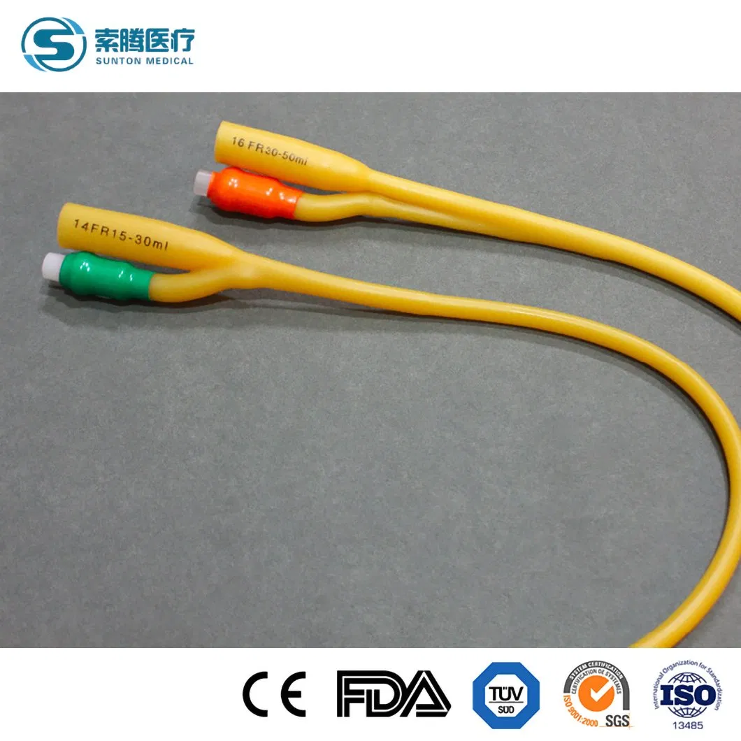 Catéter urinario de látex desechable estéril Sunton 100% con catéter urinario recubierto de silicona 100% fábrica de catéteres de látex antimicrobiales al por mayor en China