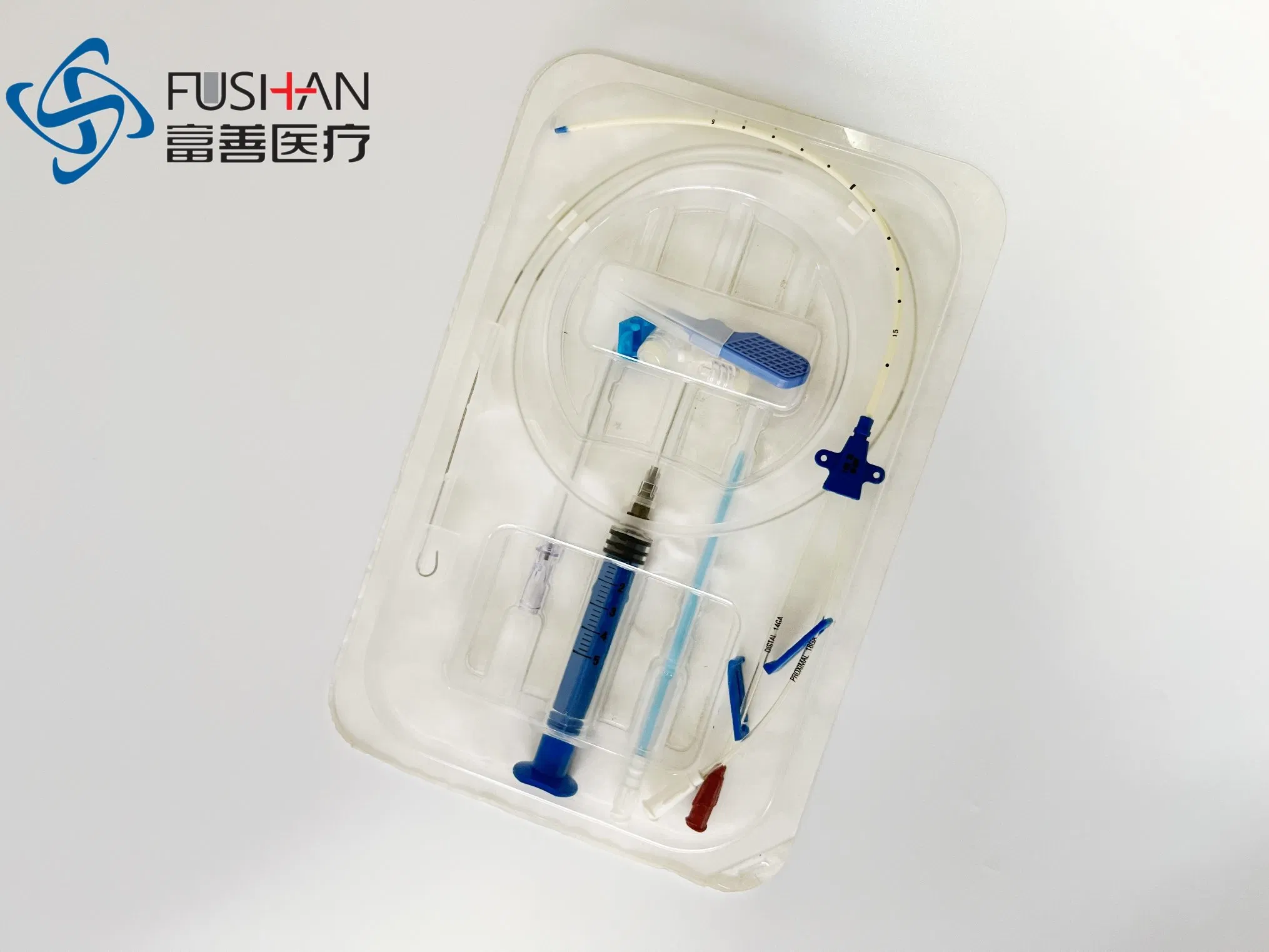 Kit de Catéter Venoso Central de Doble Lumen Fushan para Diálisis Kit de Catéter CVC Antimicrobiano de Triple Lumen ISO