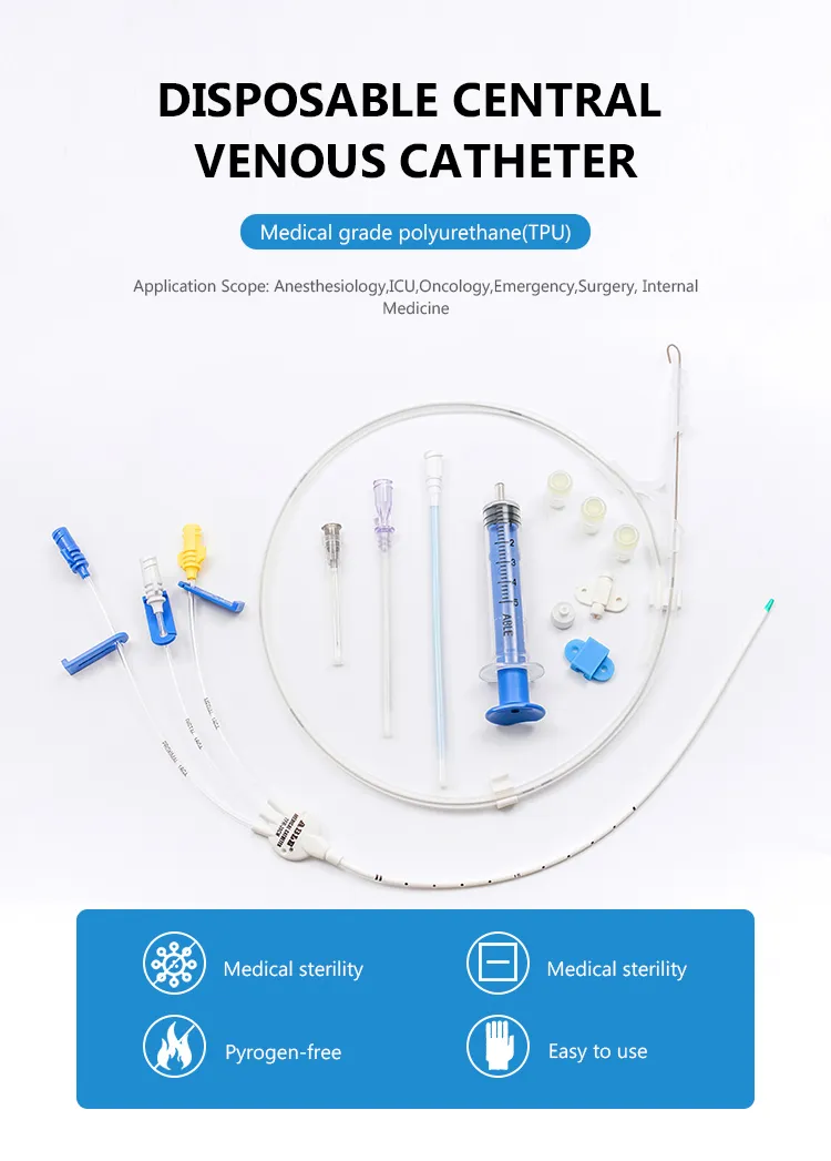 Catéter venoso central antimicrobiano de un solo, doble y triple lumen, registro CE FDA Rusia