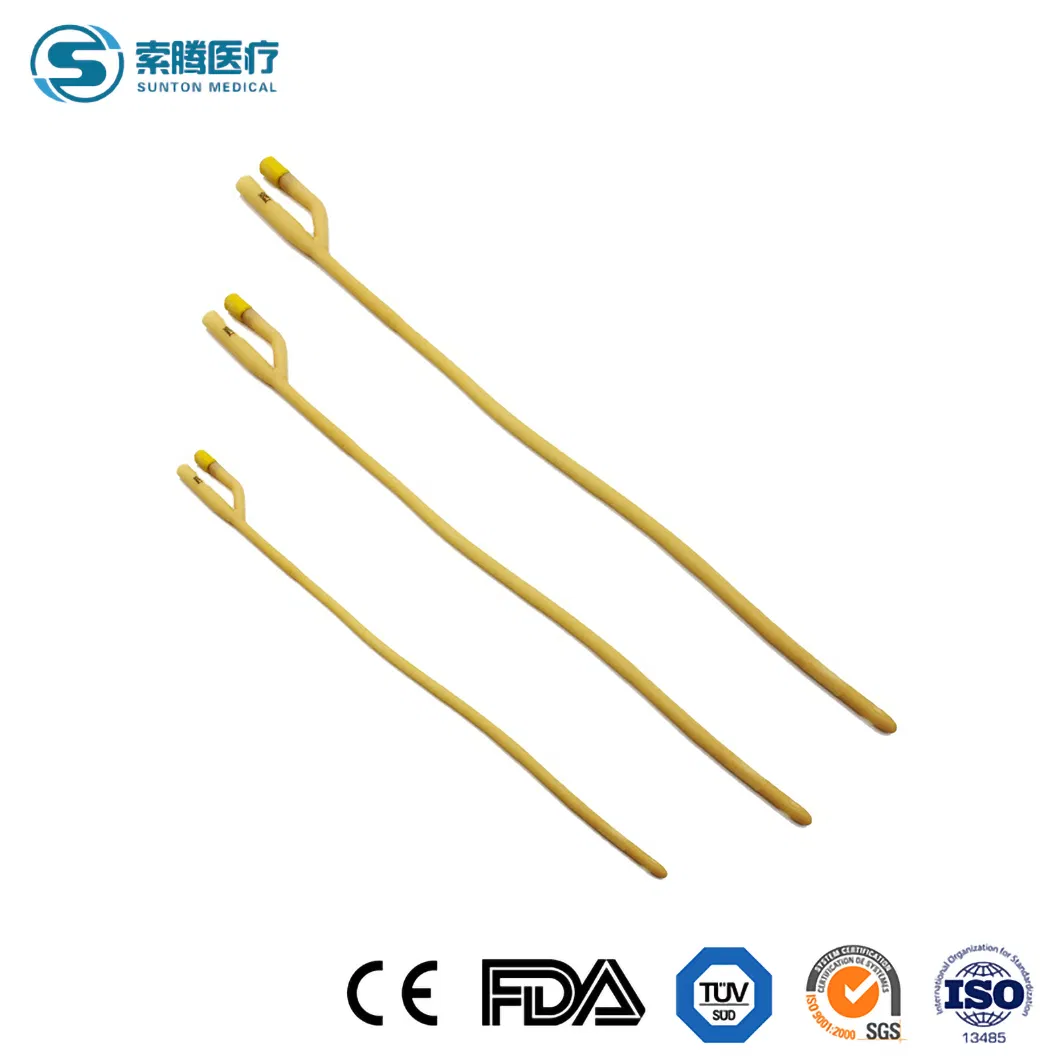 Catéter urinario desechable estéril de látex Sunton 100% Fabricación al por mayor de catéter urinario recubierto de silicona en China 100% Catéter uretral antimicrobiano