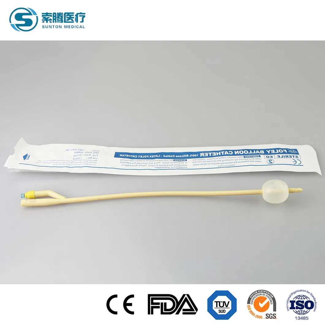 Tubo de drenaje urinario desechable estándar Sunton CE tipo T fabricante de catéter urinario de látex de China tipo de desinfección EOS catéter urinario antimicrobiano