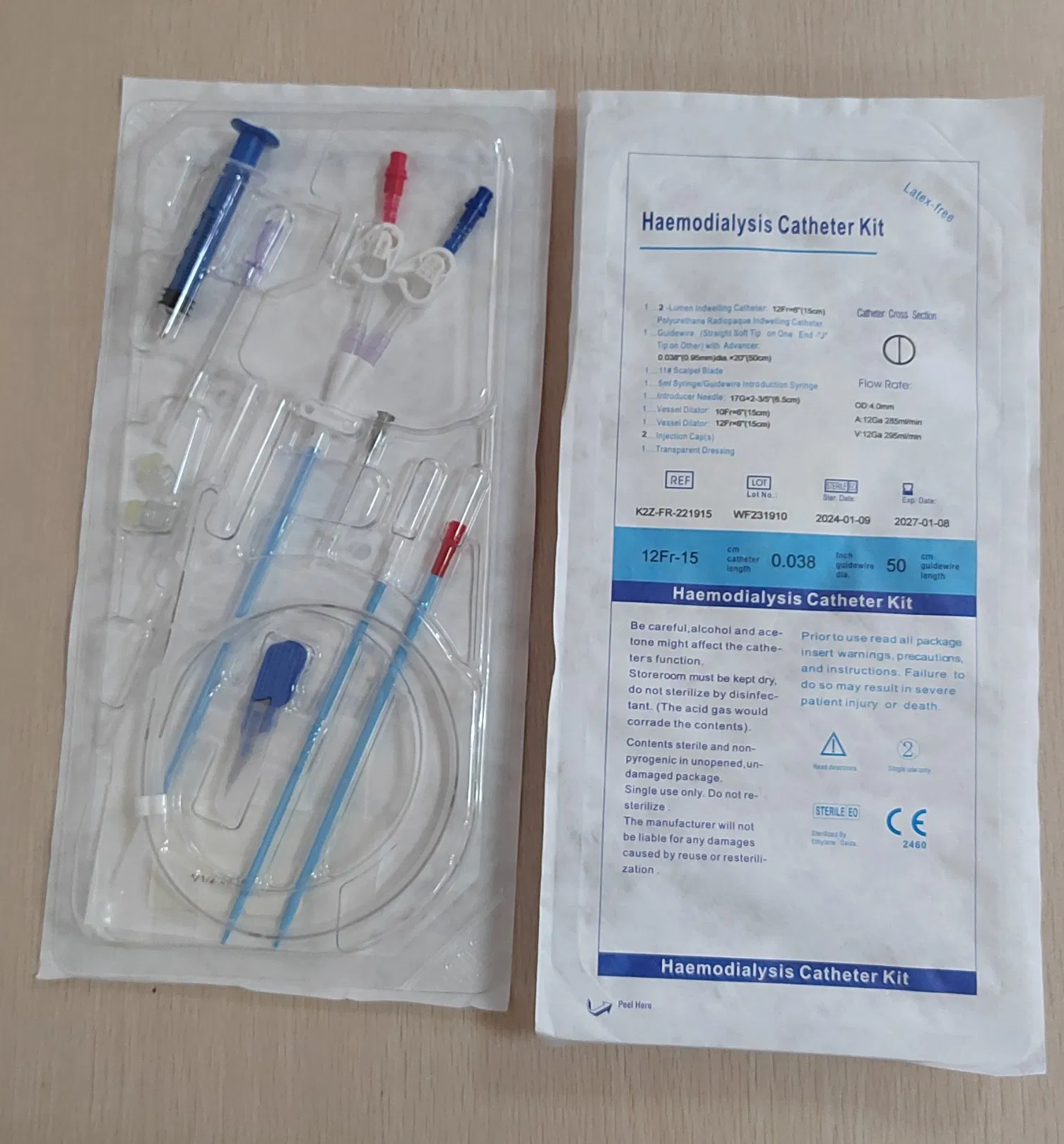 Catéter de doble lumen para hemodiálisis con hem de curva previa y antimicrobiano AG